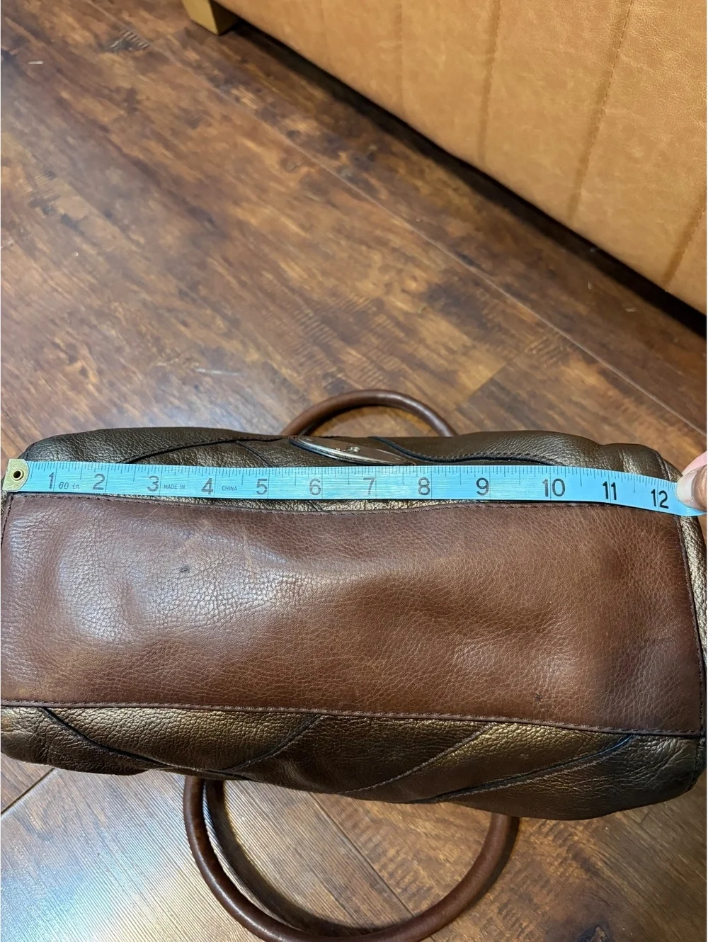 Fossil Maddox metallic aged bronze patchwork leather satchel